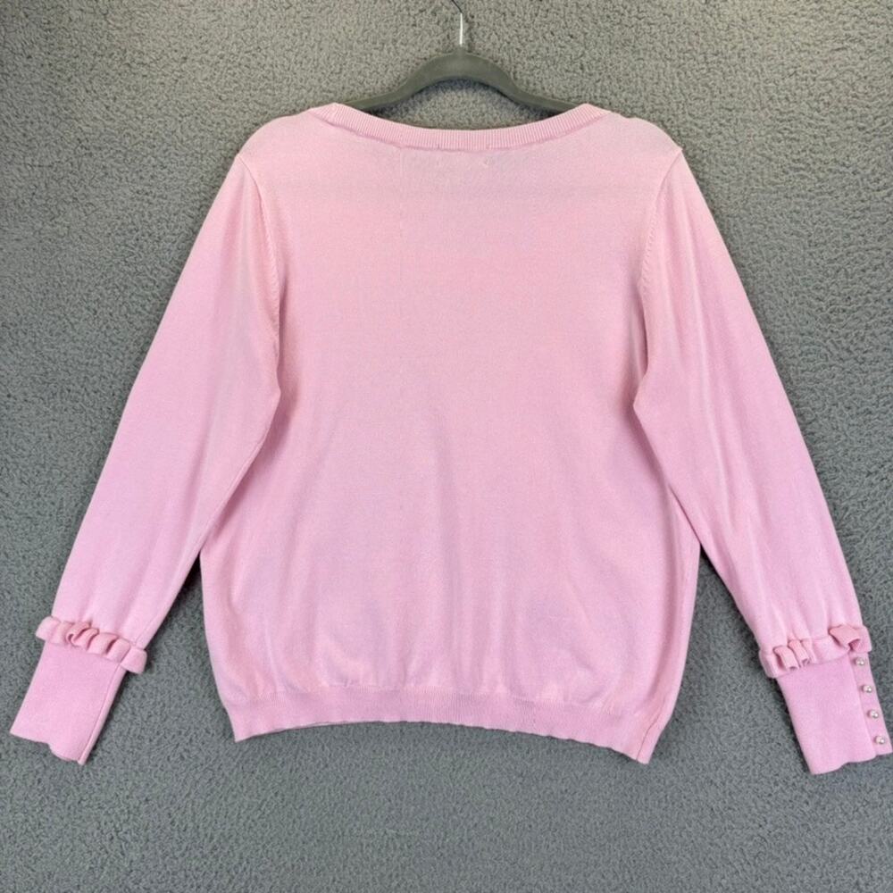JOSEPH A Sweater Womens XL Petite Coquette Feminine Ruffle Faux Pearl Buttons - Picture 10 of 11